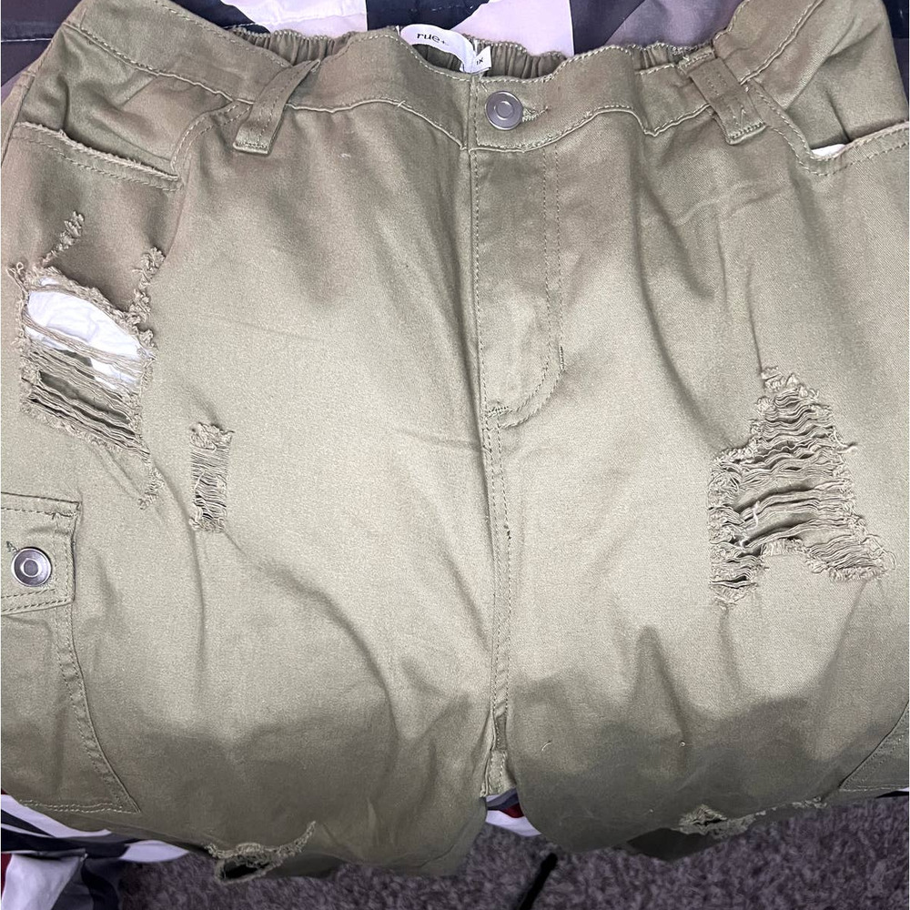 High Fashion Rue21 Women's Casual Green Denim Distressed Joggers